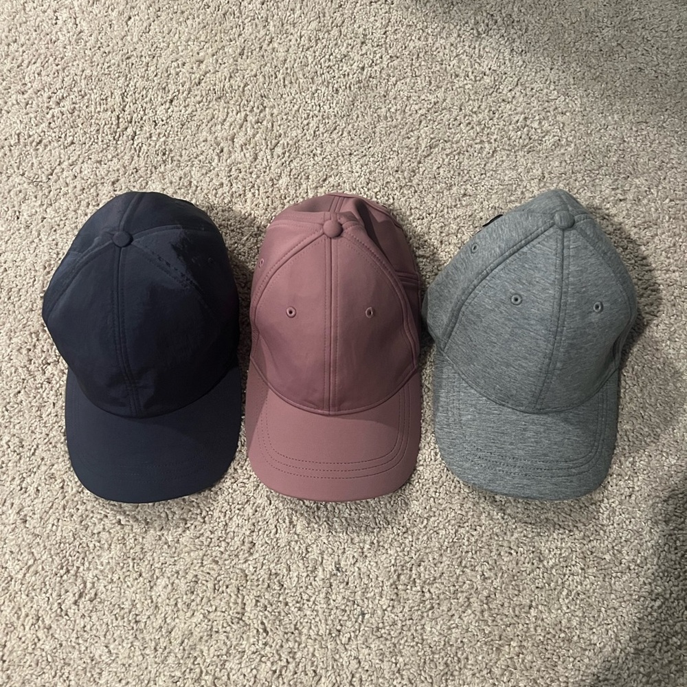 Set of Three Baseball Caps - Navy, Mauve, and Gray